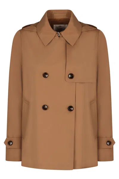 Herno Short Trench Coat In Brown