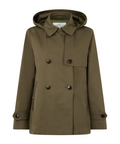 Herno Hooded Double-breasted Coat In Green