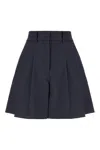Herno High Waist Pleated Shorts With Belt Loops In Navy Blue