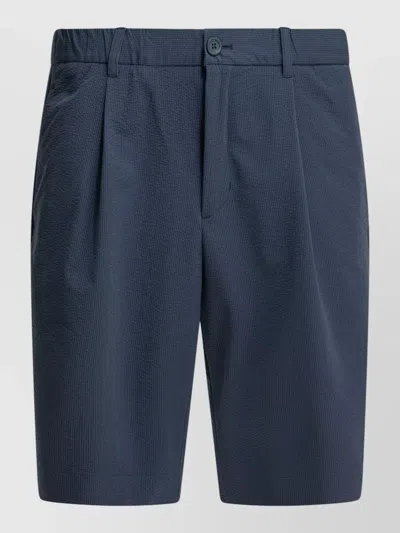 Herno Shorts Pleated Front Belt Loops Pockets In Blue