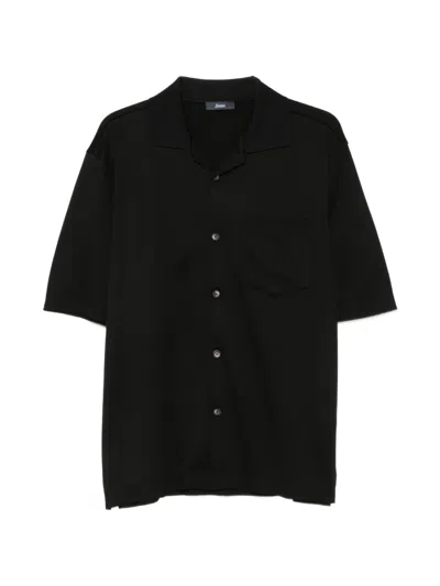 Herno Short-sleeve Camp-collar Shirt In Black