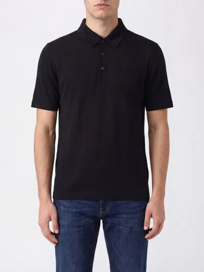 Herno Short-sleeve Cotton Polo Shirt With Three-button Placket In Black