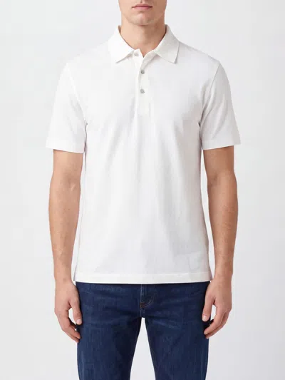 Herno Short-sleeve Cotton Polo Shirt With Three-button Placket In White