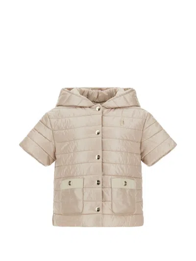 Herno Kids' Short-sleeve Hooded Padded Jacket In Neutrals