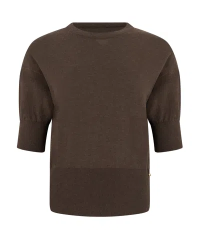 Herno Short-sleeve Knitted Sweater In Brown