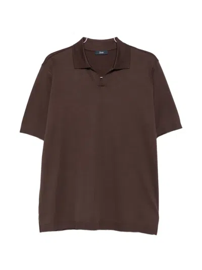 Herno Short-sleeve Polo Shirt In Brown