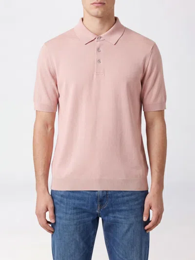 Herno Short-sleeve Polo Shirt In Pure Cotton With Classic Collar In Pink