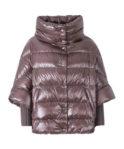 Herno Short-sleeved Down Jacket In Brown