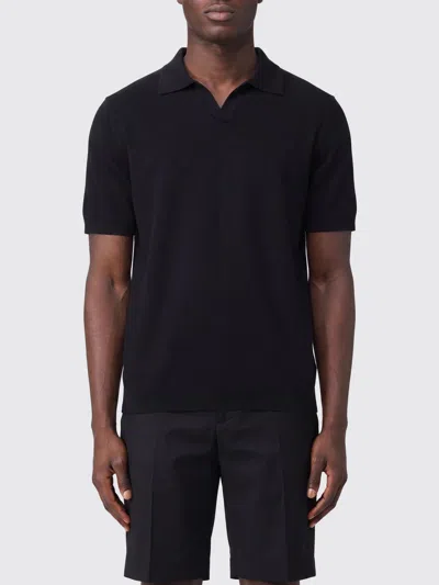 Herno Short-sleeved Polo Shirt In Cotton With Classic Collar And V-neck In Black