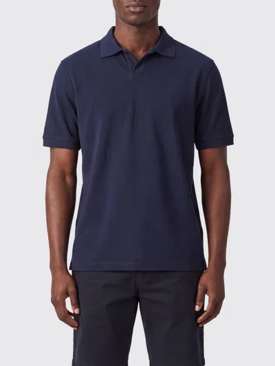 Herno Short-sleeved Polo Shirt In Cotton With Classic Collar And V-neck In Blue