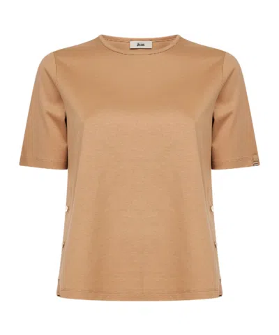 Herno Side-button T-shirt In Brown