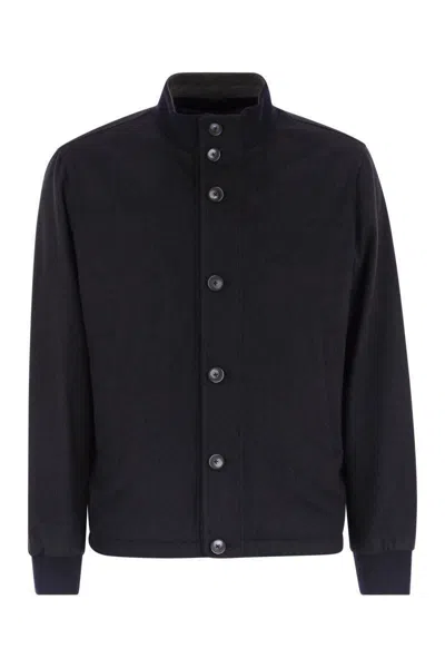 Herno Men Silk And Cashmere Bomber Jacket In Blue
