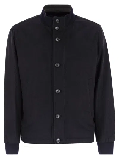 Herno Silk And Cashmere Bomber Jacket In Blue