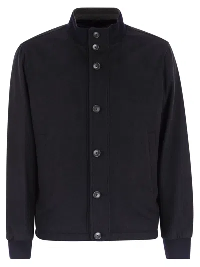 Herno Silk And Cashmere Bomber Jacket In Black