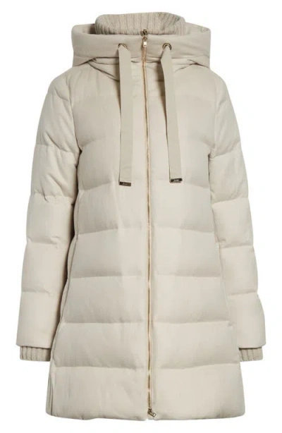 Herno Silk & Cashmere Down Parka With Wool Blend Rib Bib In Neutral