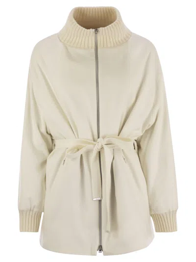 Herno Silk And Cashmere Jacket With Belt In Sand