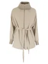 Herno Silk And Cashmere Jacket With Belt In Sand