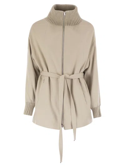 Herno Silk And Cashmere Jacket With Belt In Sand