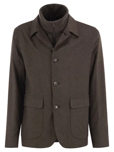 Herno Silk And Cashmere Tailored Jacket With Removable Inner Bib In Brown