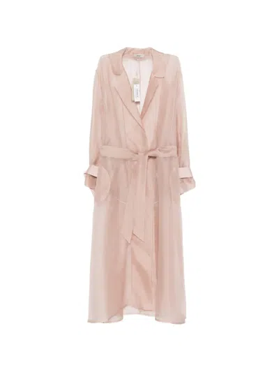 Herno Long Sleeved Belted Sheer Coat In Neutral