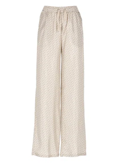 Herno Silk Pants With All-over Monogram Pattern In Neutral