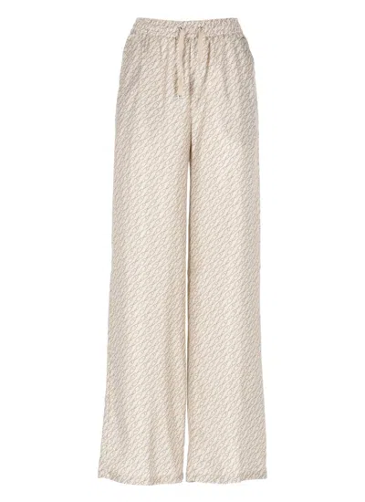 HERNO SILK PANTS WITH ALL-OVER MONOGRAM PATTERN