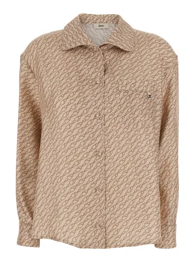 Herno Silk Printed Shirt In Brown