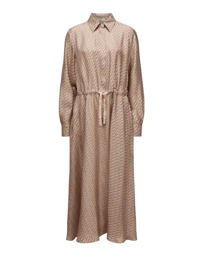 Herno Silk Shirt Waist Belt Midi Dress In Brown