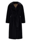 Herno Long Coat With Belted Waist And Notched Lapels In Black