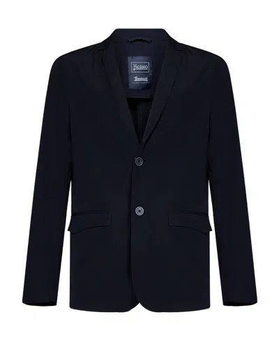 Herno Single-breasted Blazer Jacket In Navy