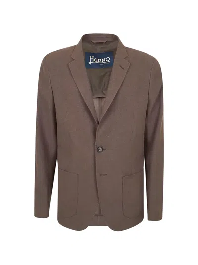 Herno Jacket Long Sleeves Notch Lapel Front Pockets In Brown