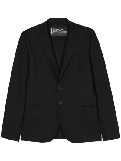 Herno Single-breasted Stretch Blazer In Black