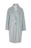 Herno High Neck Long Sleeve Single Breasted Coat In Blue