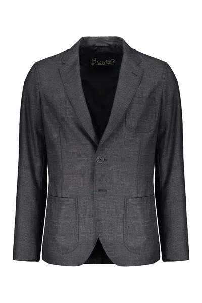 Herno Single-breasted Elegant Dark Gray Jacket In Black