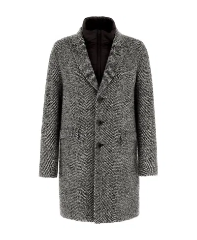 Herno Single-breasted Herringbone Coat In Gray