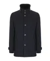 Herno Structured Blue Virgin Wool Coat With Plush Fur Collar In Blue