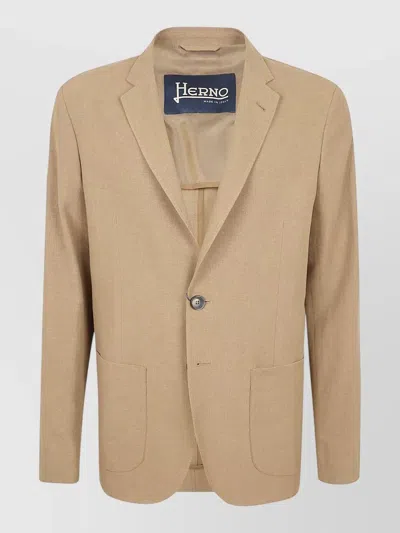 Herno Single Breasted Jacket Long Sleeves Notch Lapel In Neutral