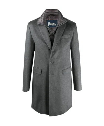 Herno Single-breasted Layered Coat In Black