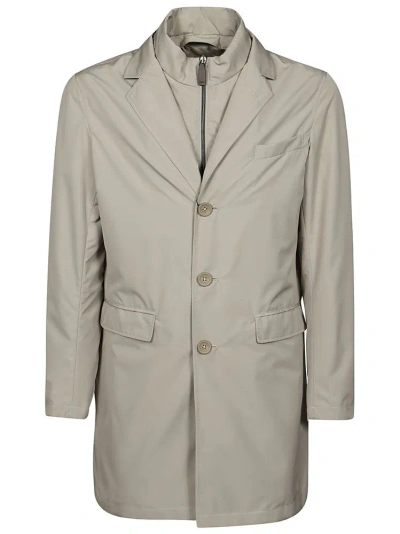 Herno Single Breasted Layered Shell Coat In Beige
