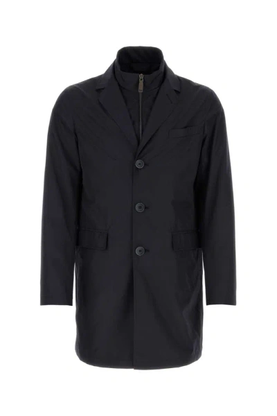 Herno Single Breasted Layered Shell Coat In Navy