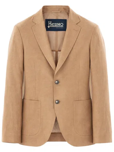 Herno Linen Blend Single-breasted Jacket For Men In Brown