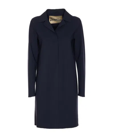 Herno Single-breasted Long-sleeved Coat In Blue