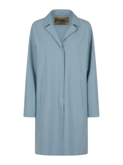 Herno Single-breasted Long-sleeved Coat In Blue