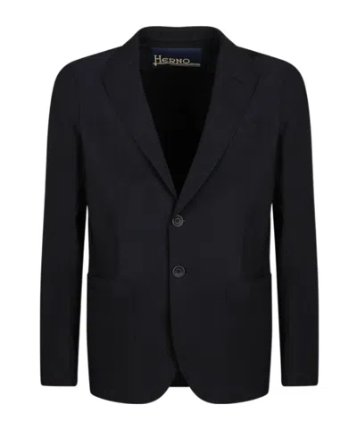 Herno Single-breasted Stretch Blazer In Blue