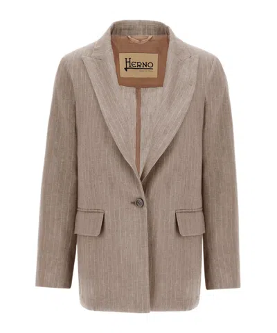 Herno Single-breasted Tailored Jacket In Brown