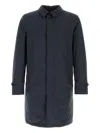 Herno Nylon Trench Coat With Back Vent And Pockets In Blue
