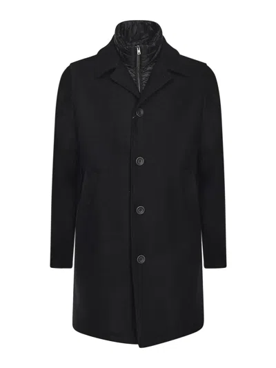 Herno Single-breasted Wool Blend Coat In Black