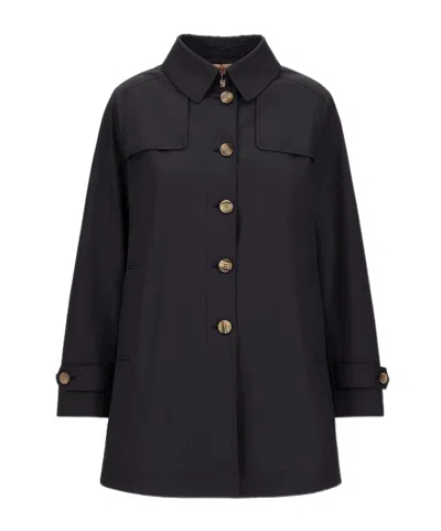 Herno Single-breasted A-line Coat In Black