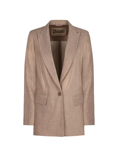 Herno Single-breasted Blazer In Neutral