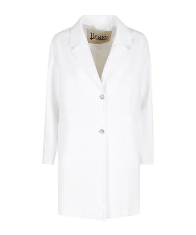 Herno Single-breasted Long Jacket In White